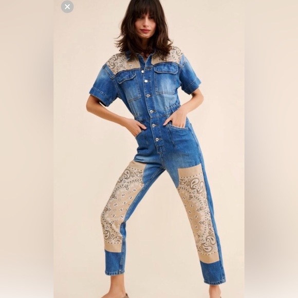 Free People Pants - Free People Blue Bandana Jumpsuit